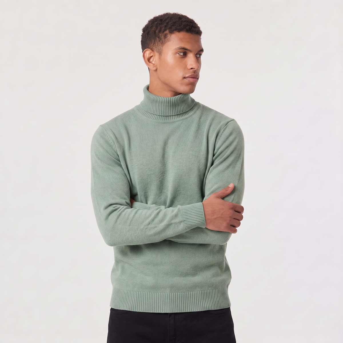 Men's Ribbed Collar Wool Turtleneck Jumper
