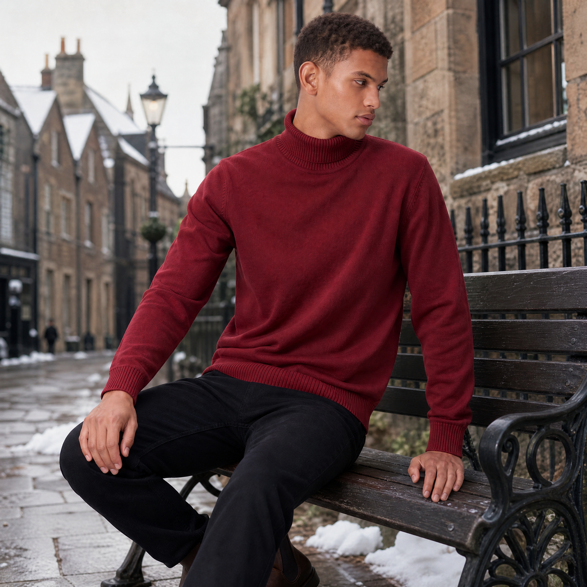 Men's Ribbed Collar Wool Turtleneck Jumper