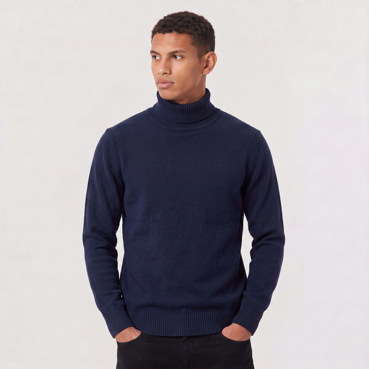 Men's Ribbed Collar Wool Turtleneck Jumper