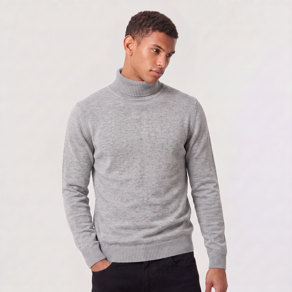 Men's Ribbed Collar Wool Turtleneck Jumper