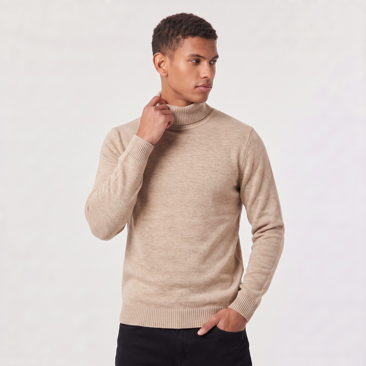 Men's Ribbed Collar Wool Turtleneck Jumper