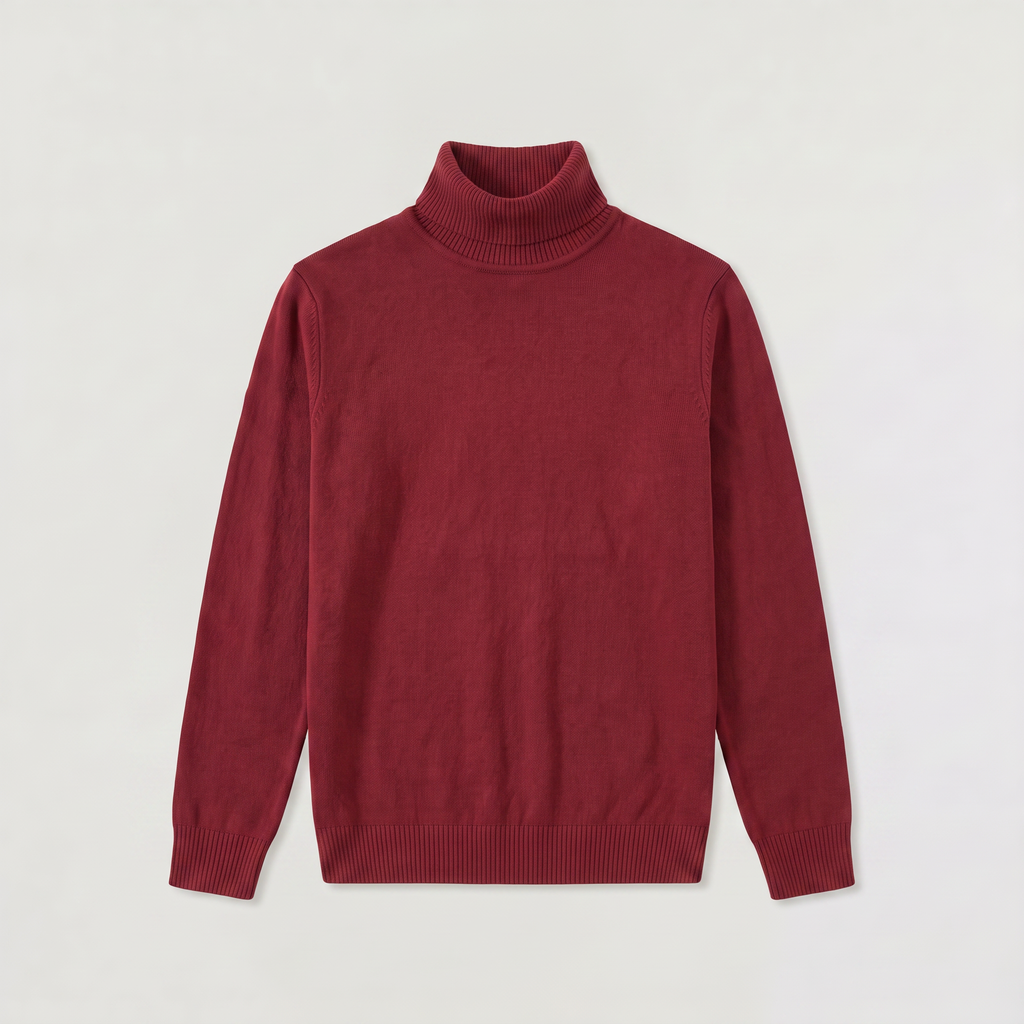 Men's Ribbed Collar Wool Turtleneck Jumper
