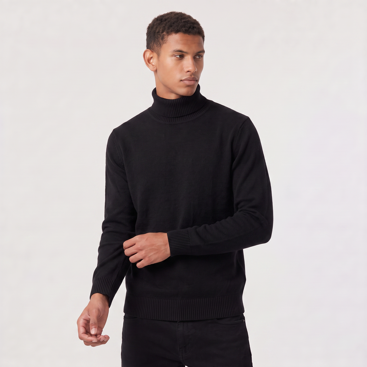 Men's Ribbed Collar Wool Turtleneck Jumper