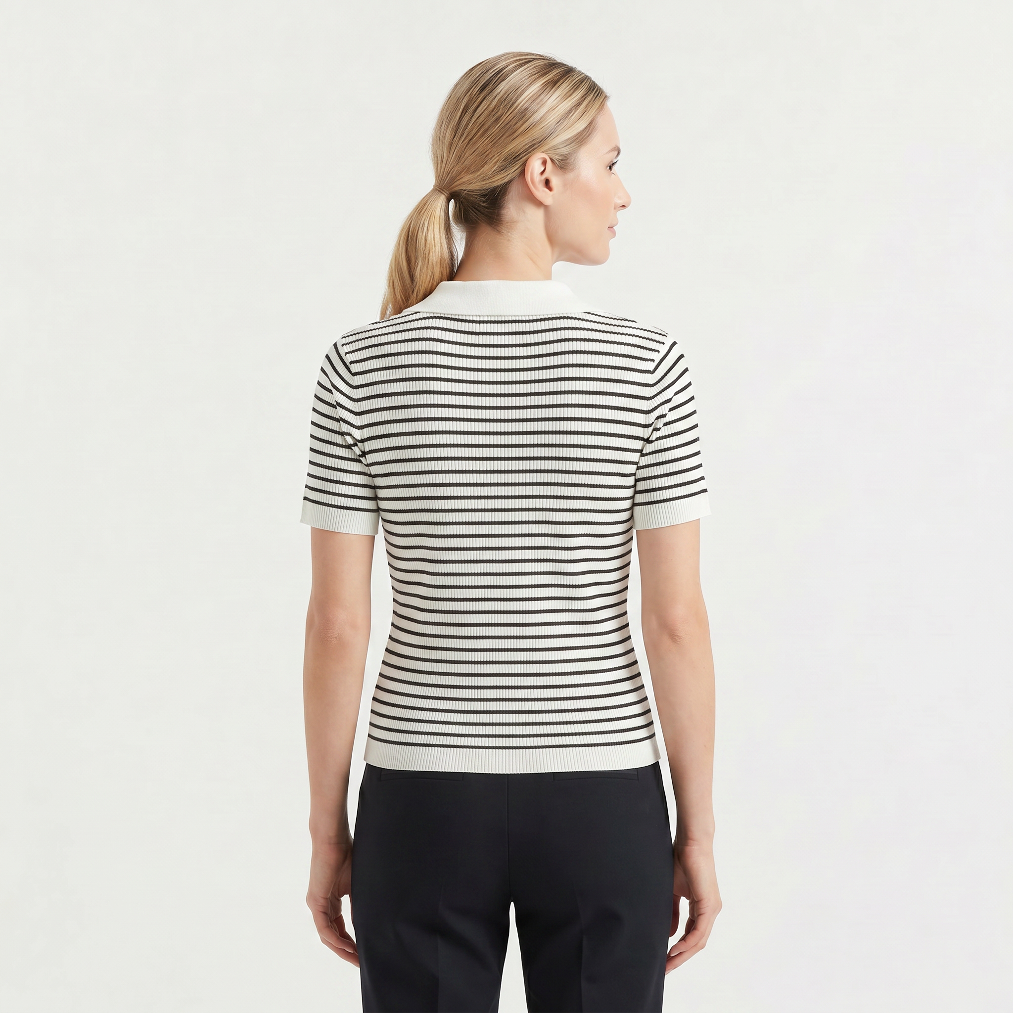Women's Striped Button-Up Polo Shirt