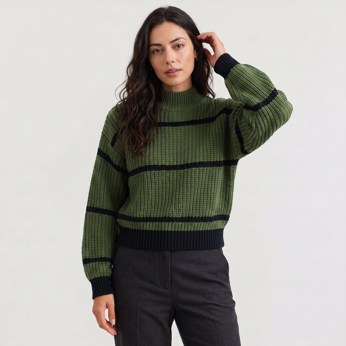 Women's Striped Mock Neck Jumper