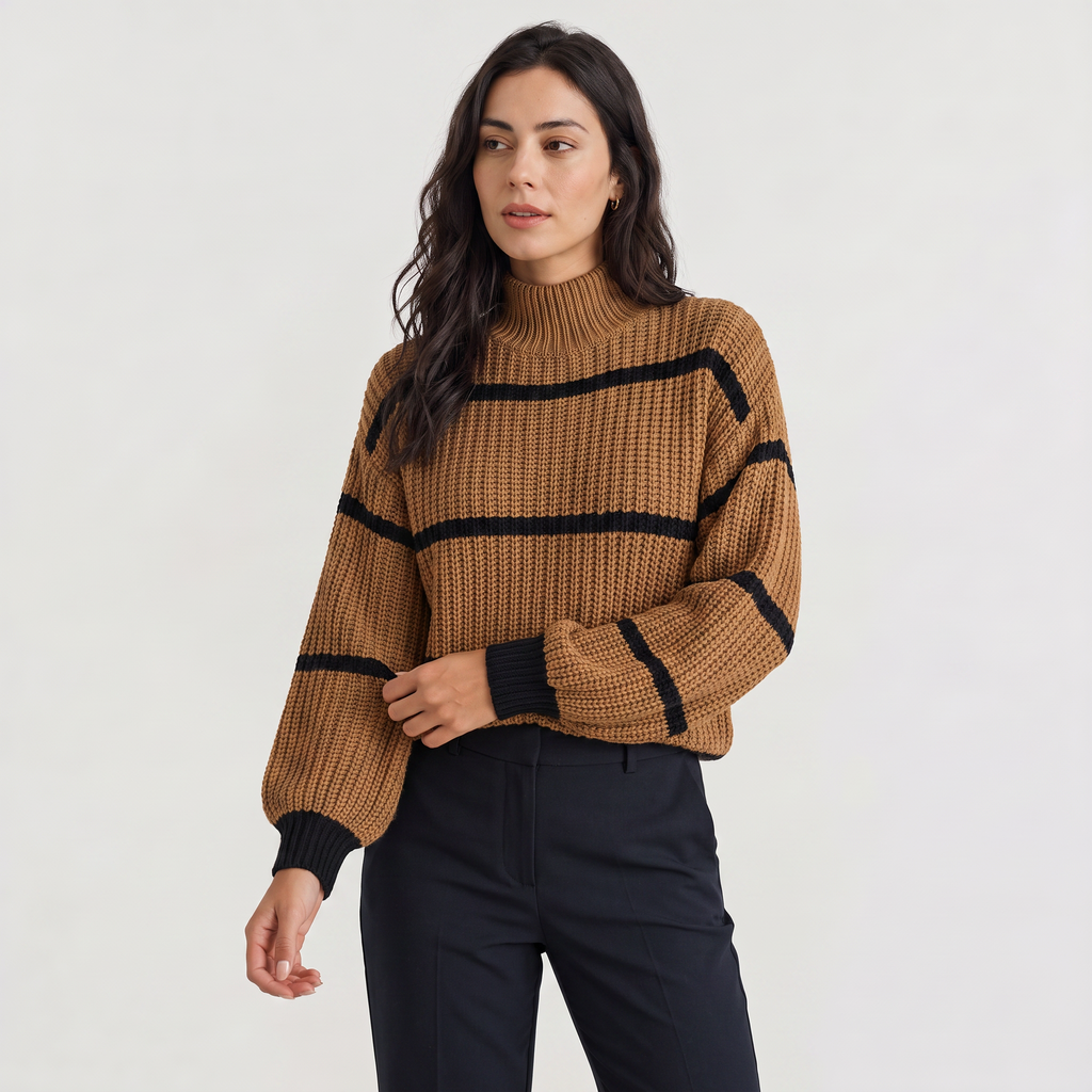 Women's Striped Mock Neck Jumper