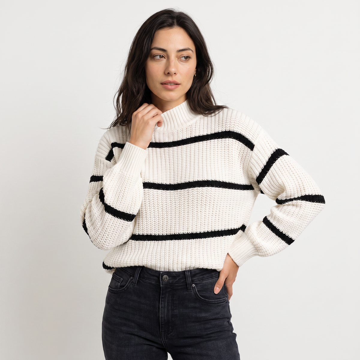 Women's Striped Mock Neck Jumper