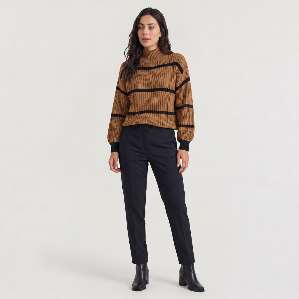 Women's Striped Mock Neck Jumper