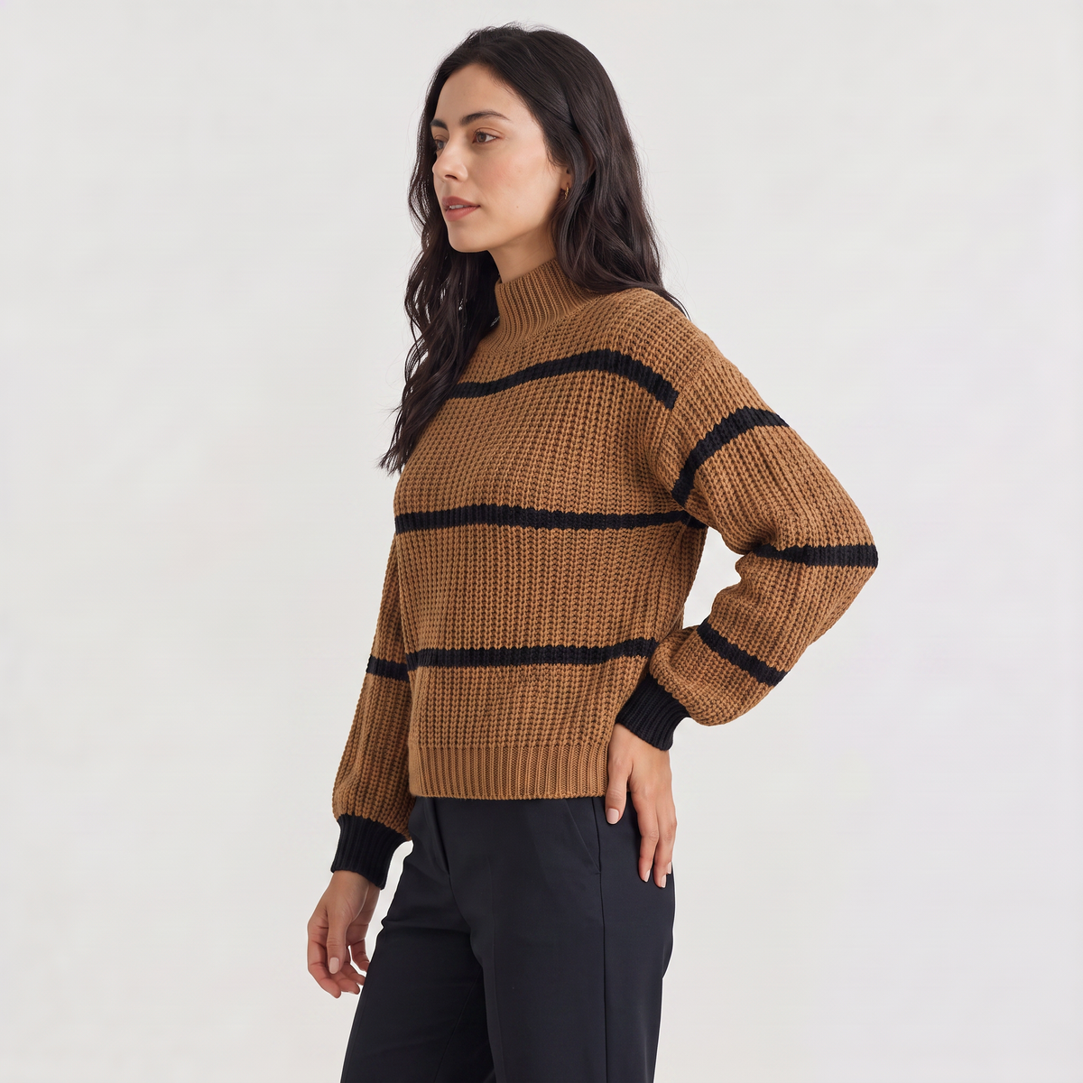 Women's Striped Mock Neck Jumper