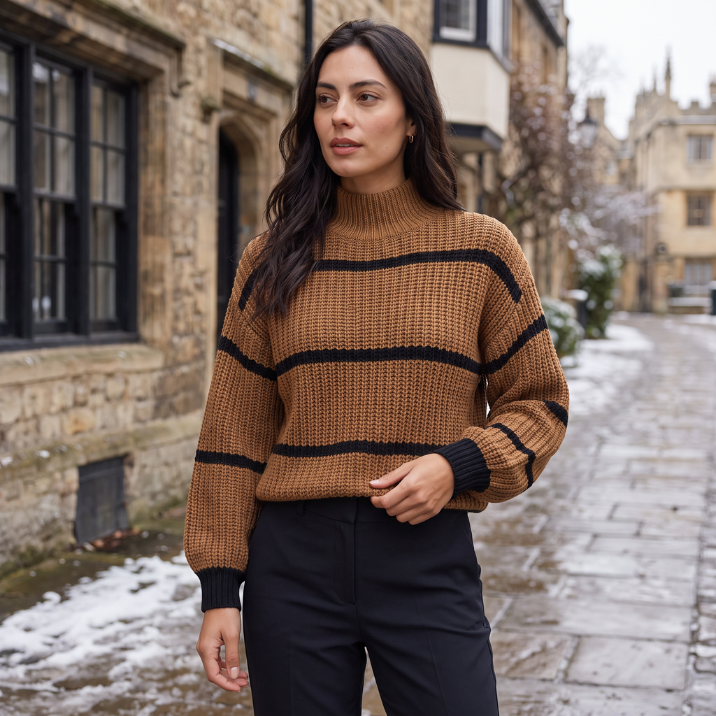 Women's Striped Mock Neck Jumper