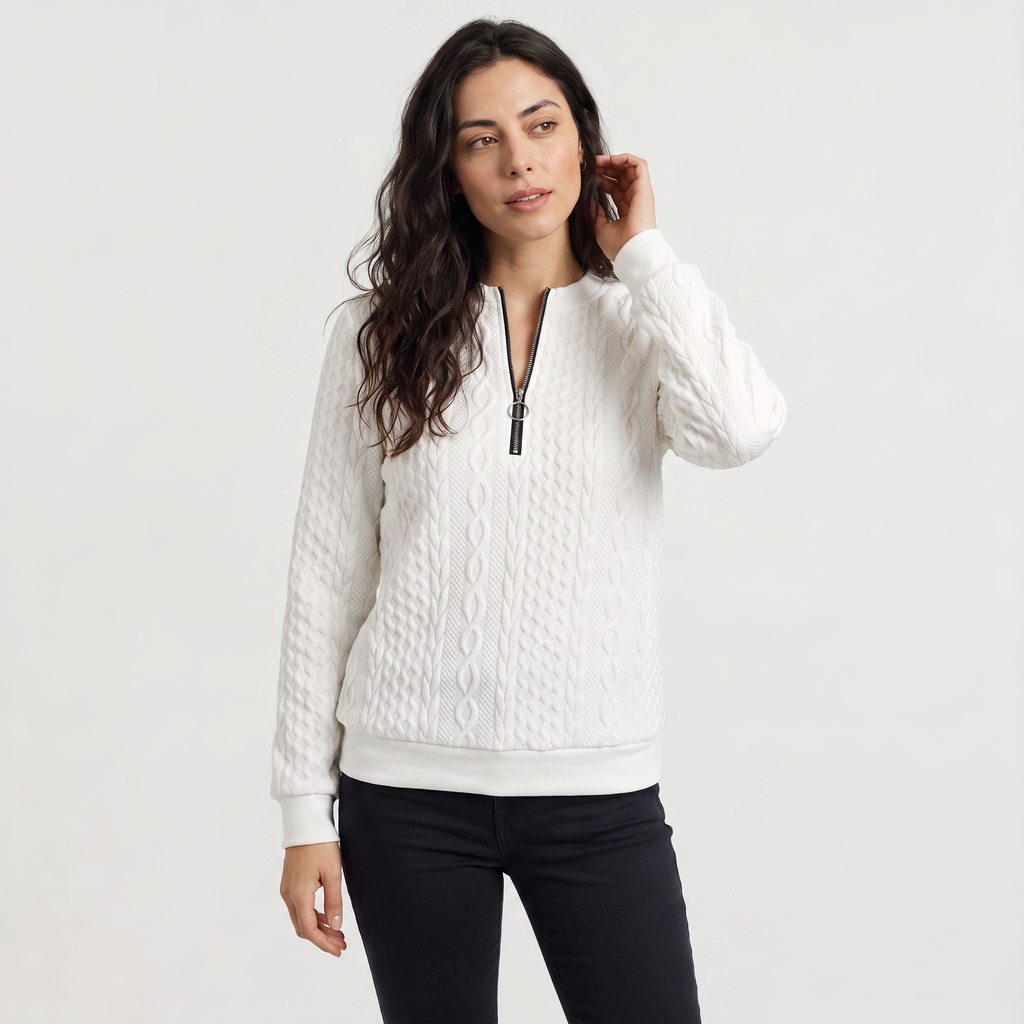 Women's Casual Cable Knit Zip-Neck Jumper