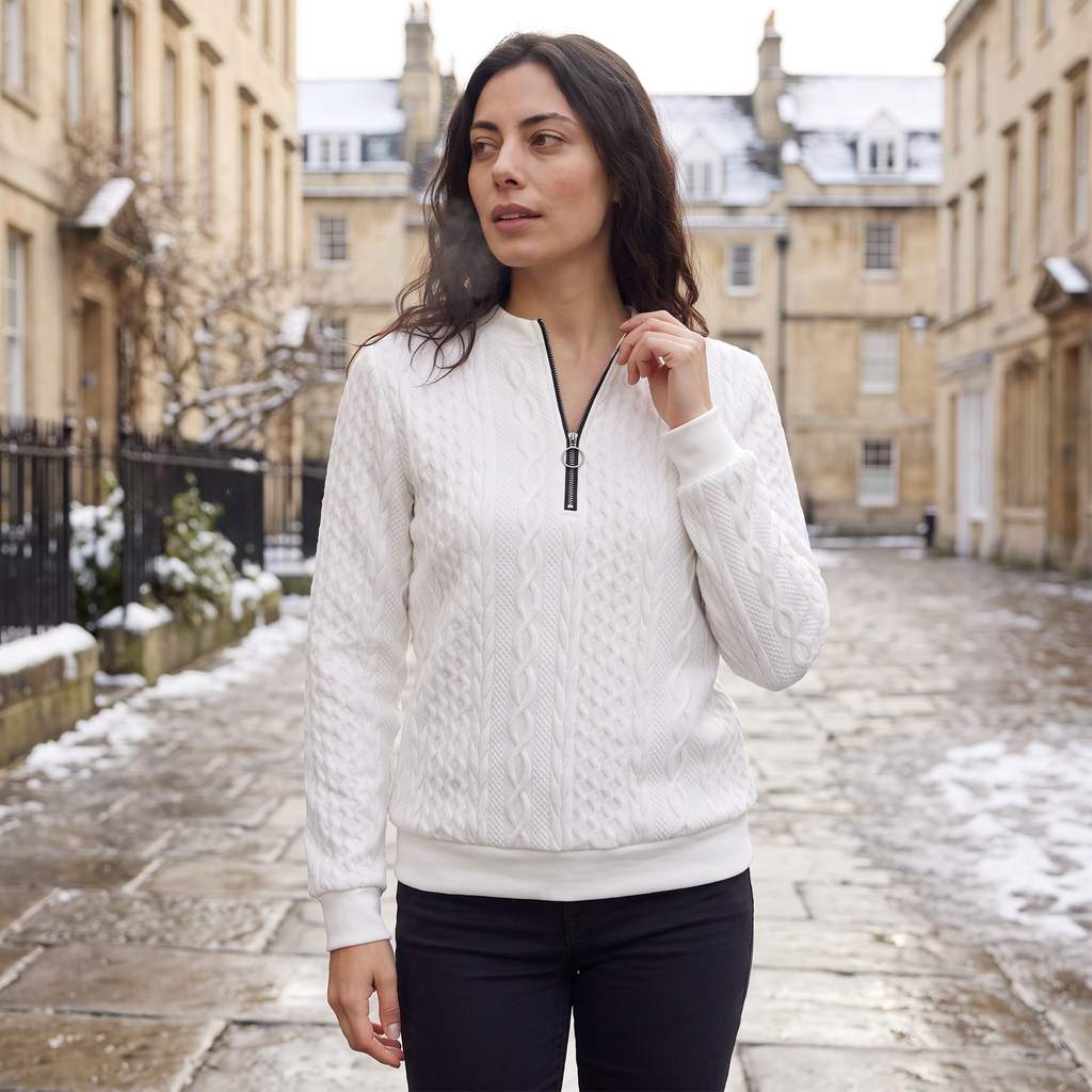 Women's Casual Cable Knit Zip-Neck Jumper