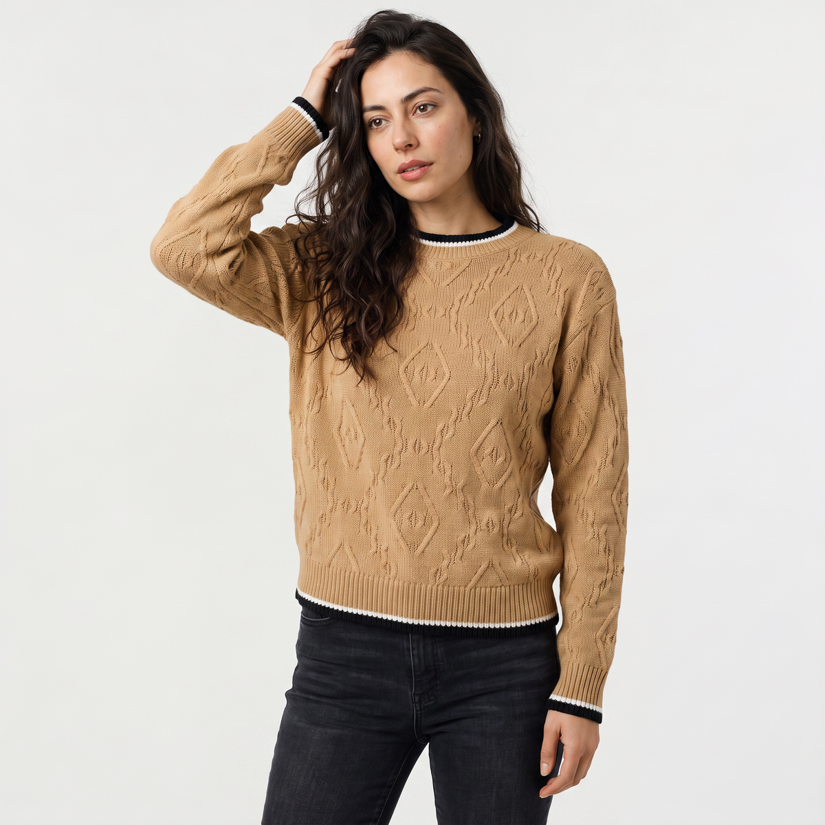 Women's Casual Striped Contrast Knit Jumper
