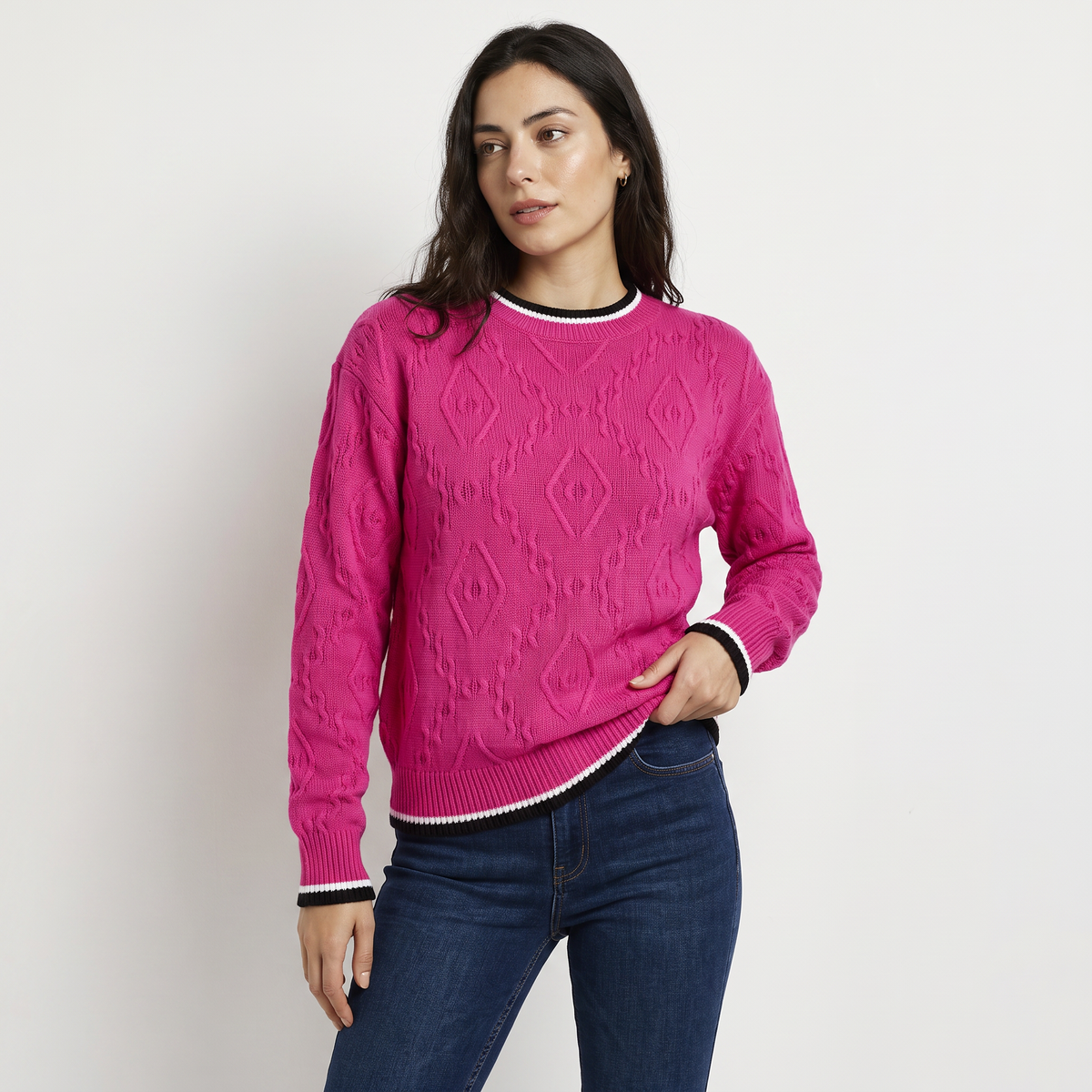 Women's Casual Striped Contrast Knit Jumper