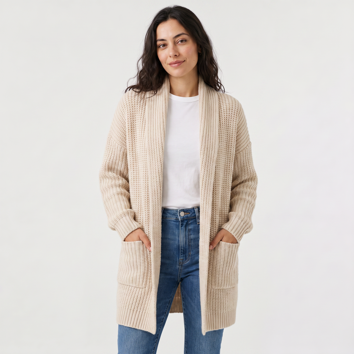 Women's Long Open-Front Chunky Knit Cardigan