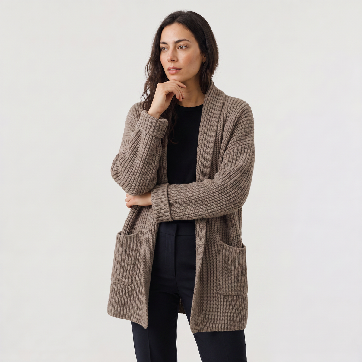 Women's Long Open-Front Chunky Knit Cardigan
