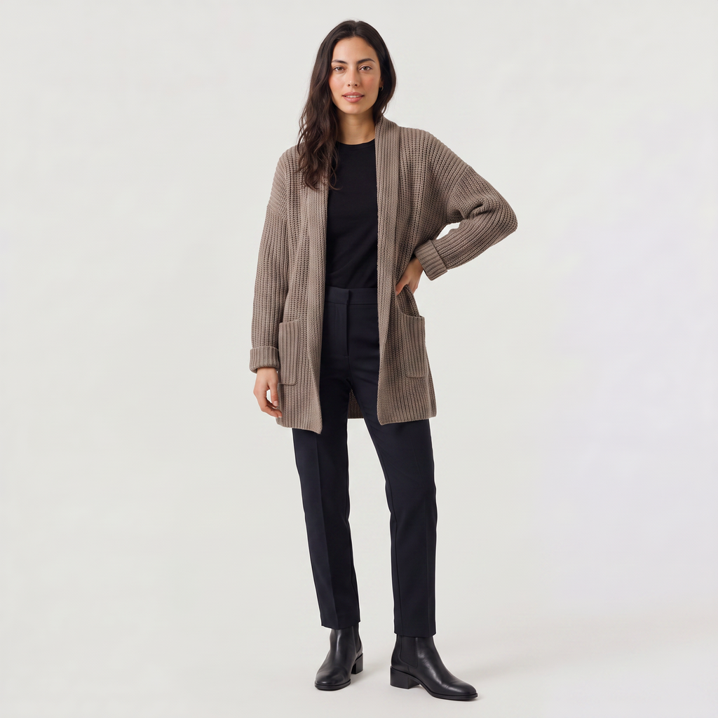 Women's Long Open-Front Chunky Knit Cardigan