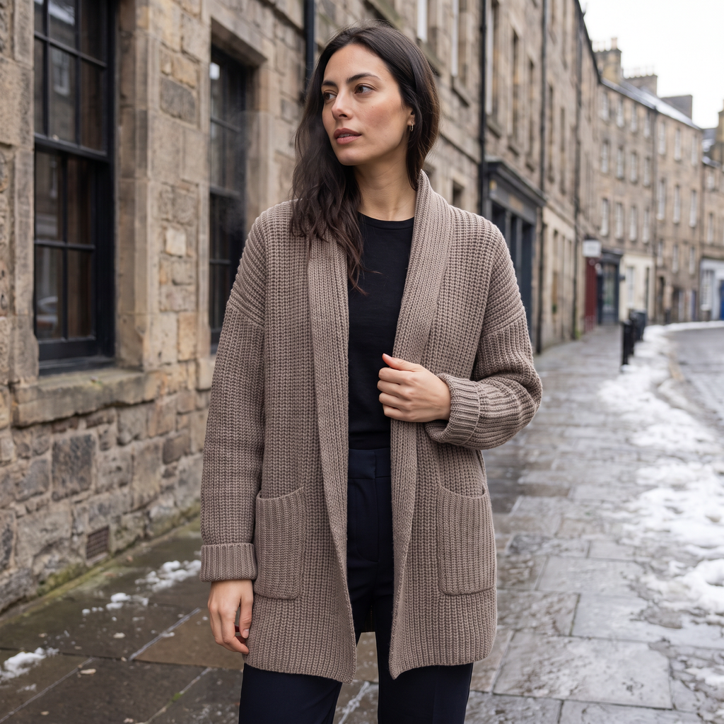 Women's Long Open-Front Chunky Knit Cardigan