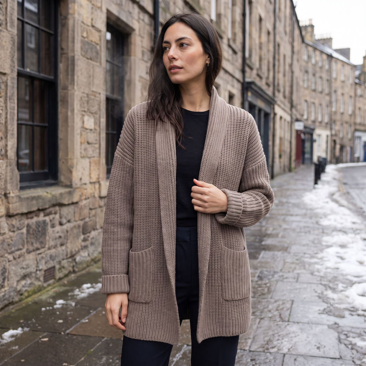 Women's Long Open-Front Chunky Knit Cardigan