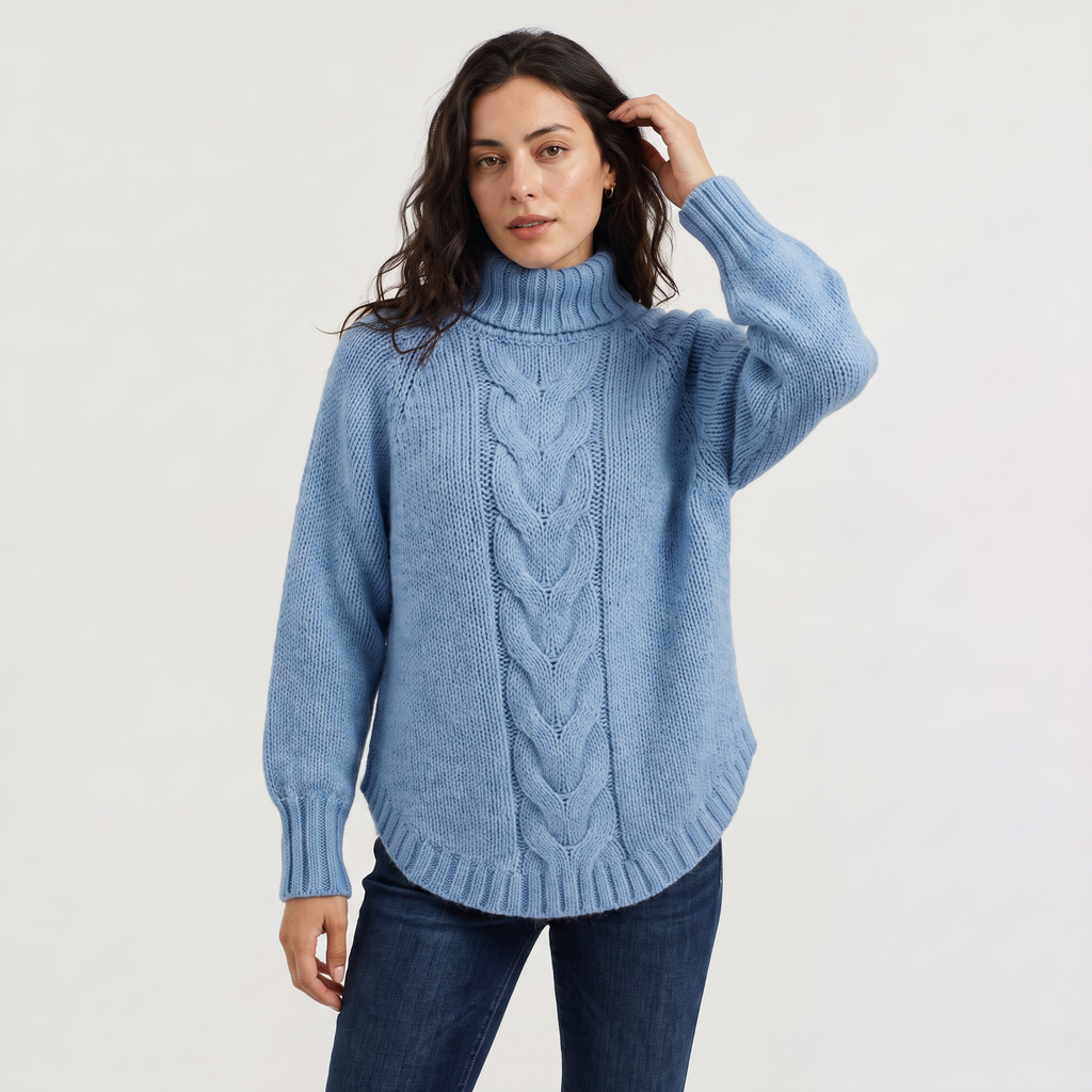 Women's Cable Knit Turtleneck Chunky Winter Jumper