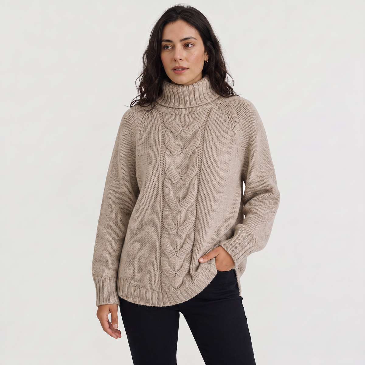 Women's Cable Knit Turtleneck Chunky Winter Jumper