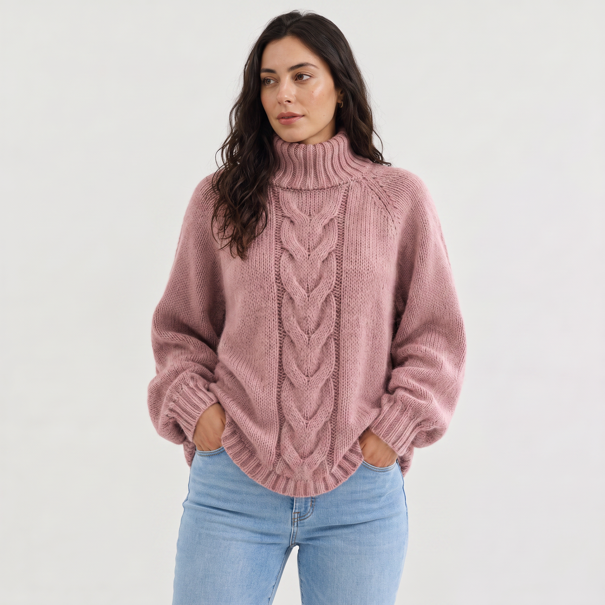 Women's Cable Knit Turtleneck Chunky Winter Jumper