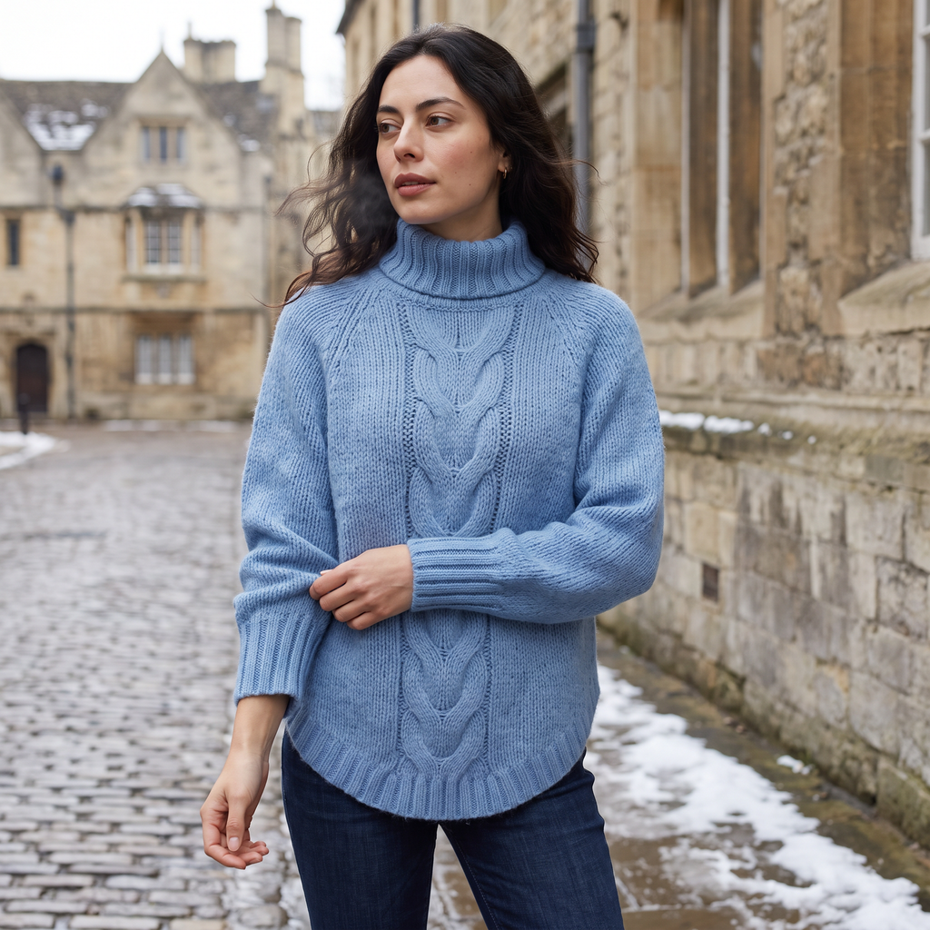 Women's Cable Knit Turtleneck Chunky Winter Jumper