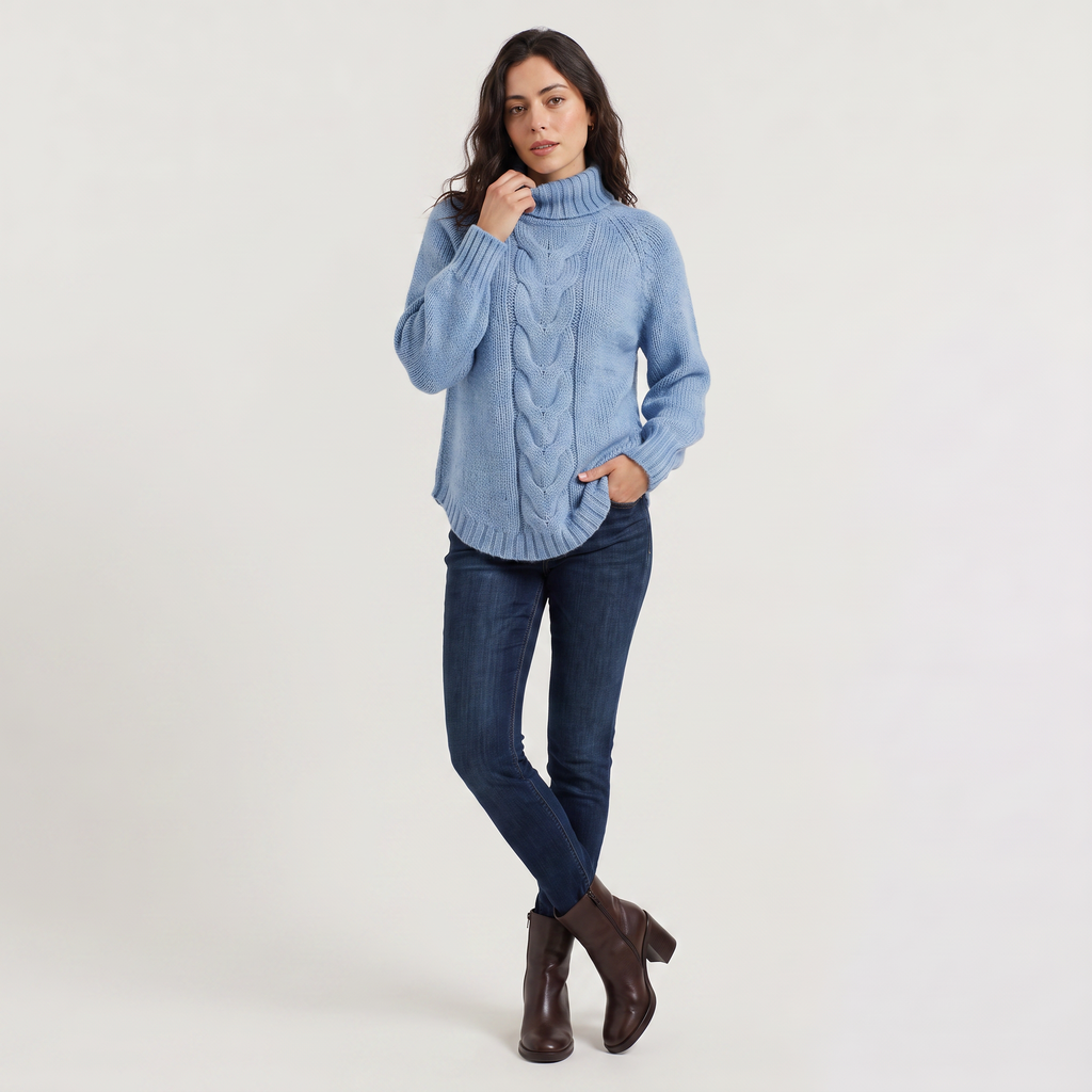 Women's Cable Knit Turtleneck Chunky Winter Jumper