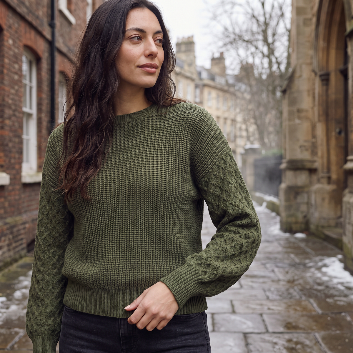 Women's Lantern Sleeve Knit Sweater - Textured Winter Jumper
