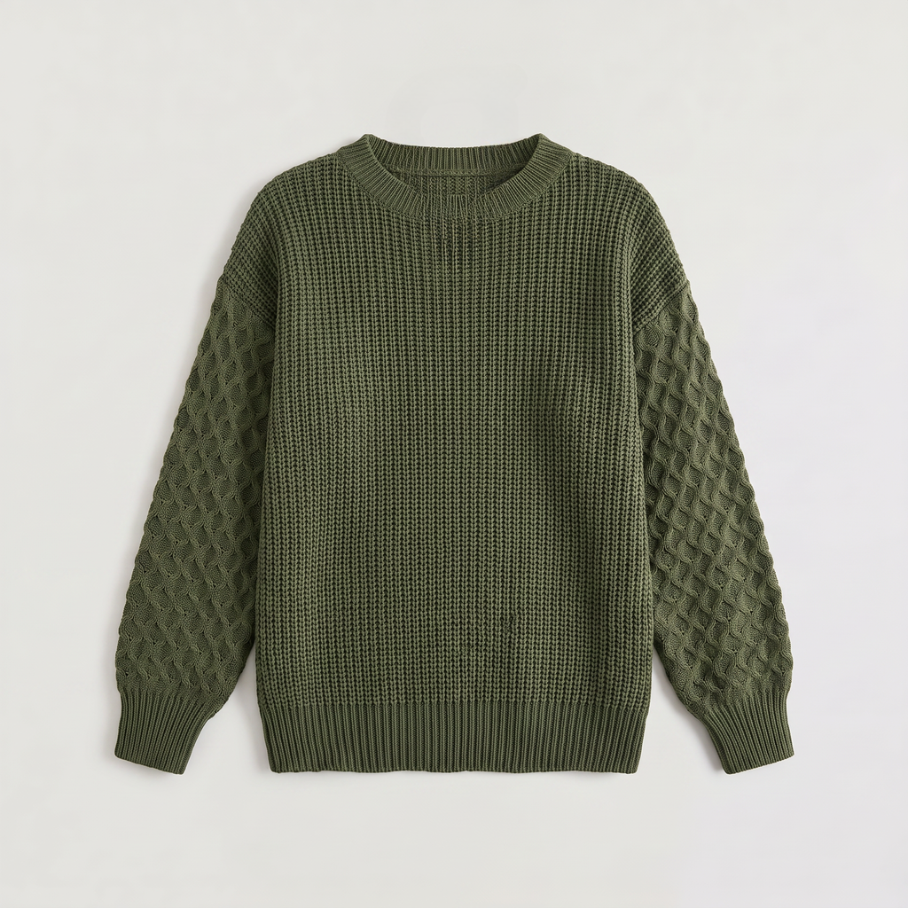 Women's Lantern Sleeve Knit Sweater - Textured Winter Jumper