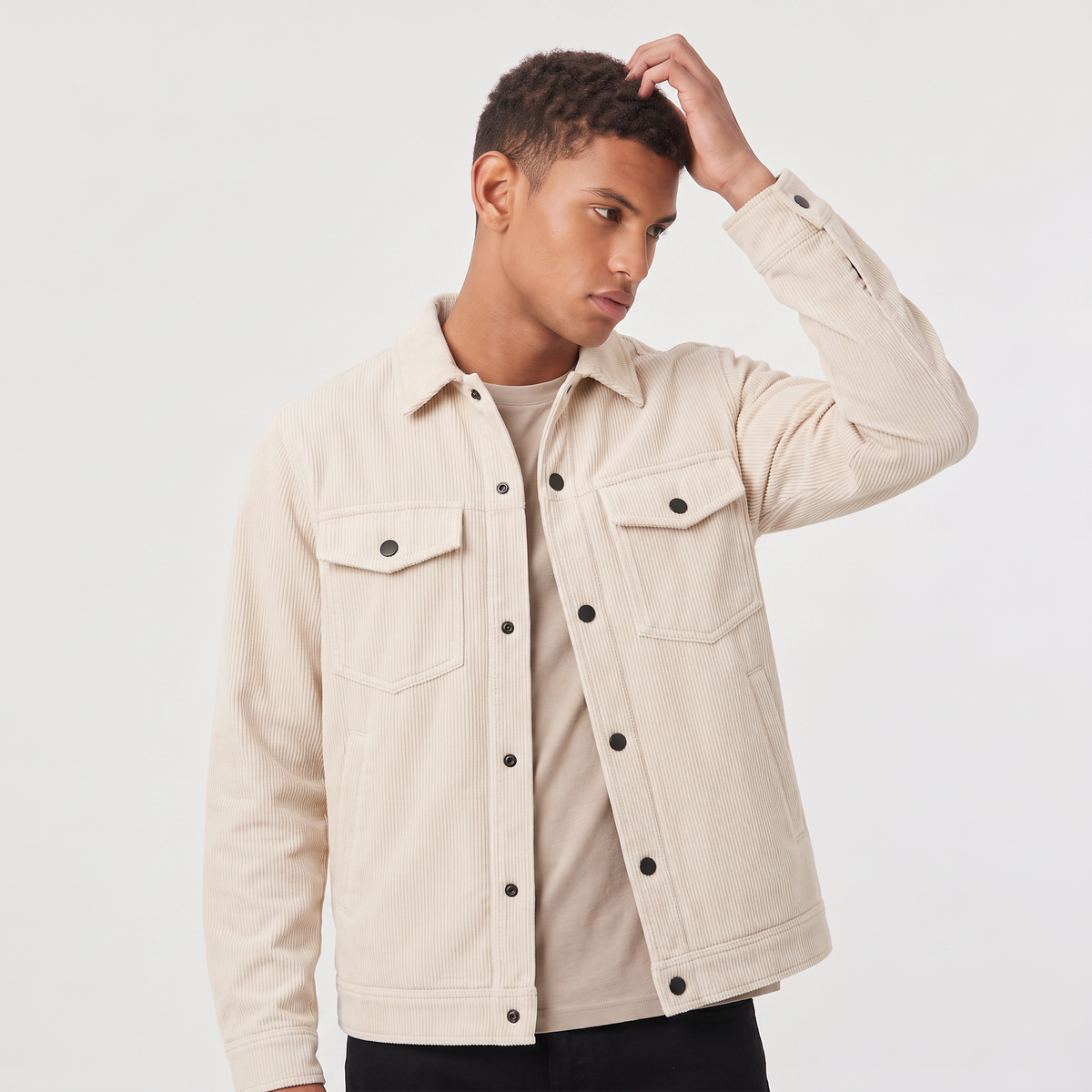 Men's Corduroy Snap-Button Overshirt Jacket