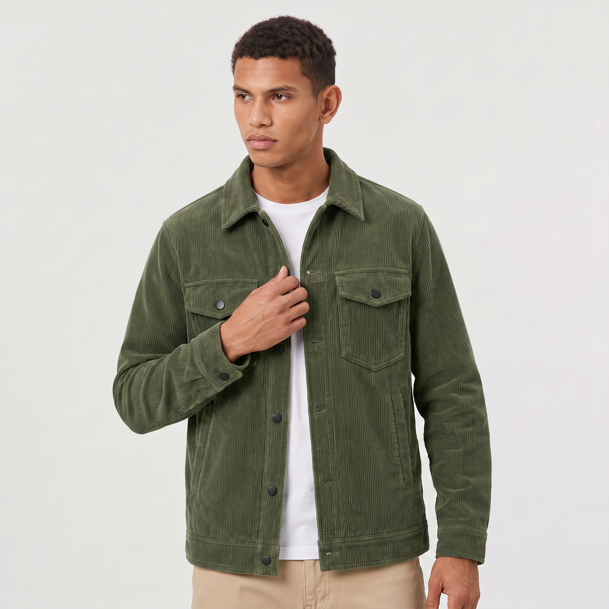 Men's Corduroy Snap-Button Overshirt Jacket