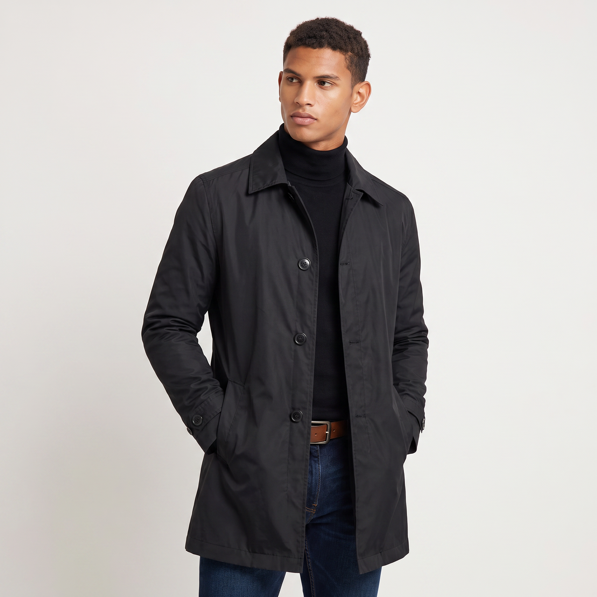 Men's Single-Breasted Mid-Length Trench Coat