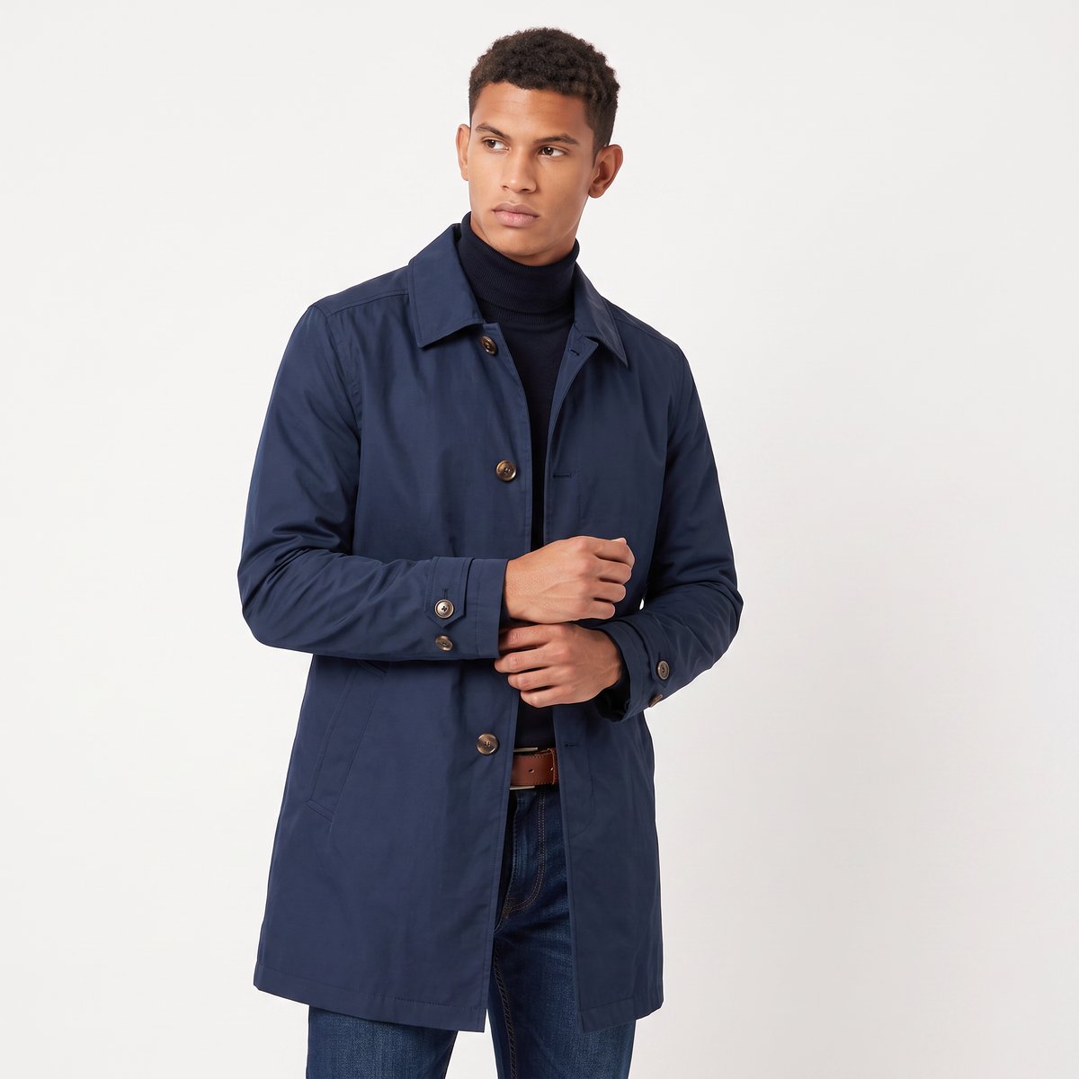 Men's Single-Breasted Mid-Length Trench Coat