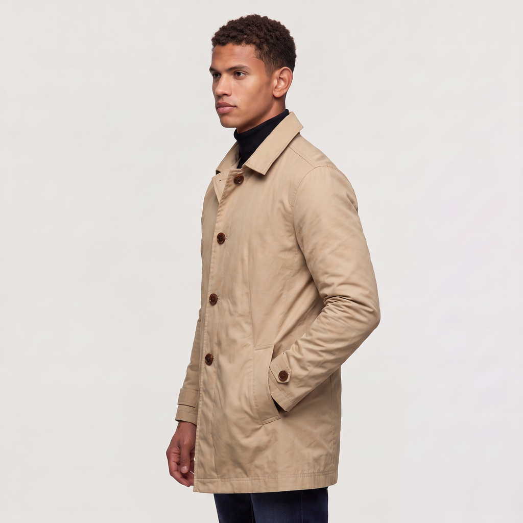 Men's Single-Breasted Mid-Length Trench Coat