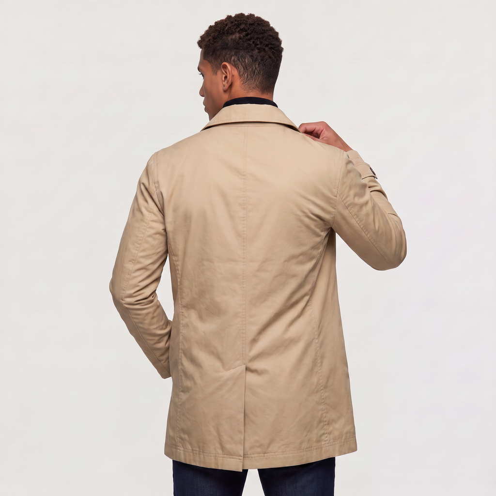 Men's Single-Breasted Mid-Length Trench Coat
