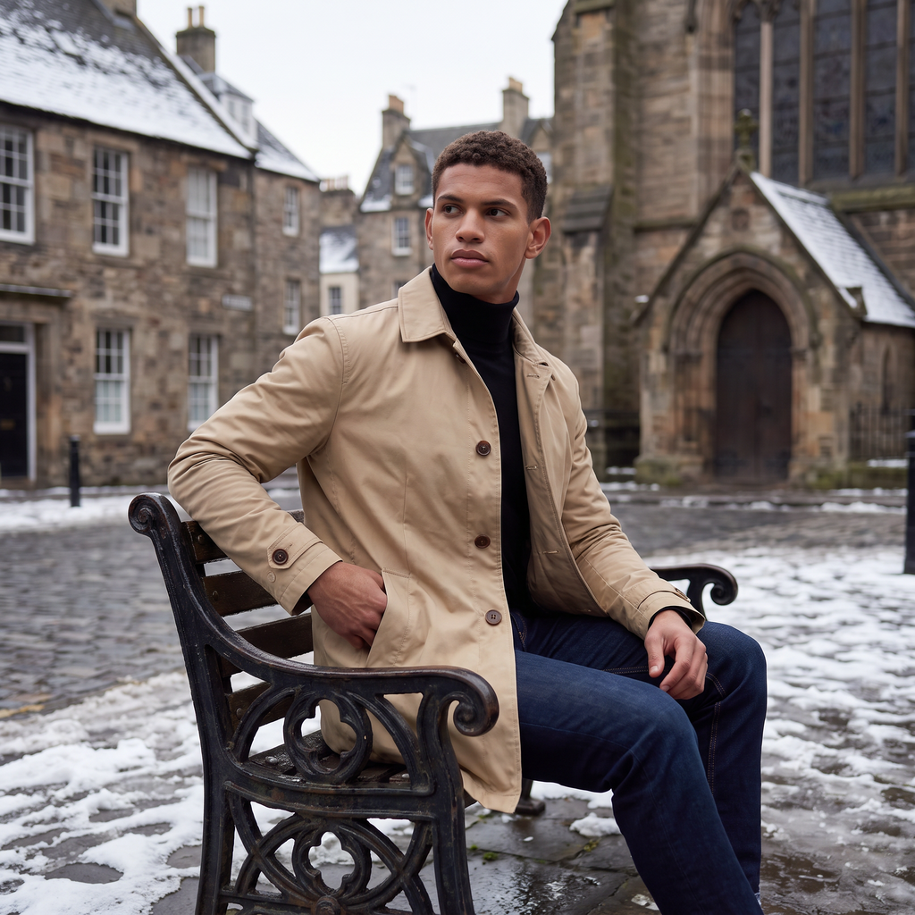 Men's Single-Breasted Mid-Length Trench Coat