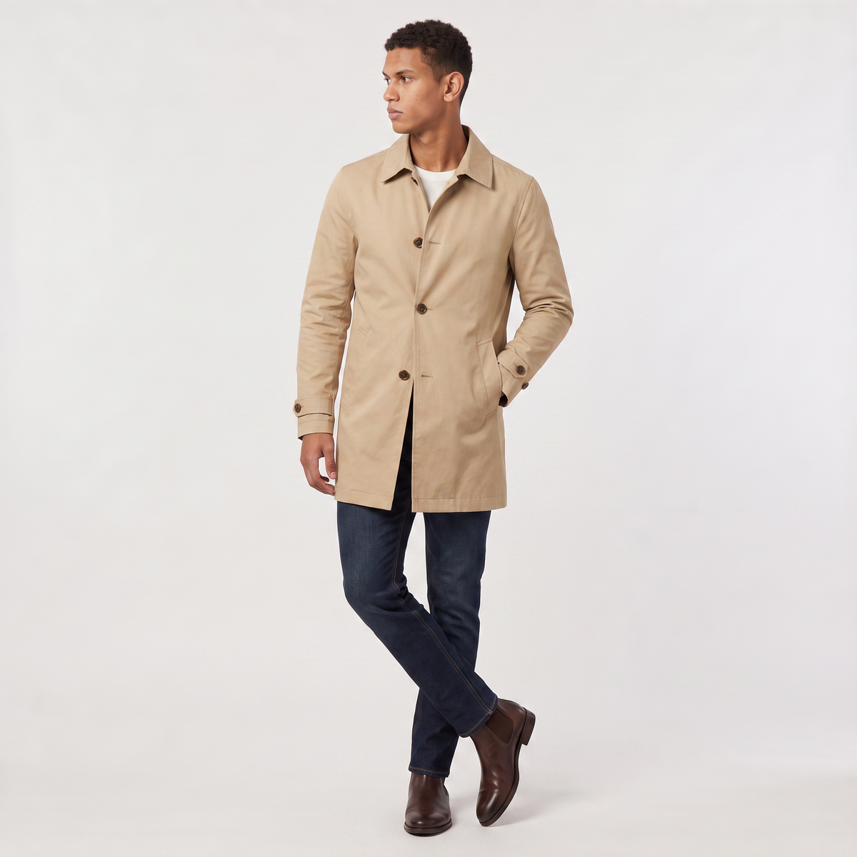 Men's Single-Breasted Mid-Length Trench Coat