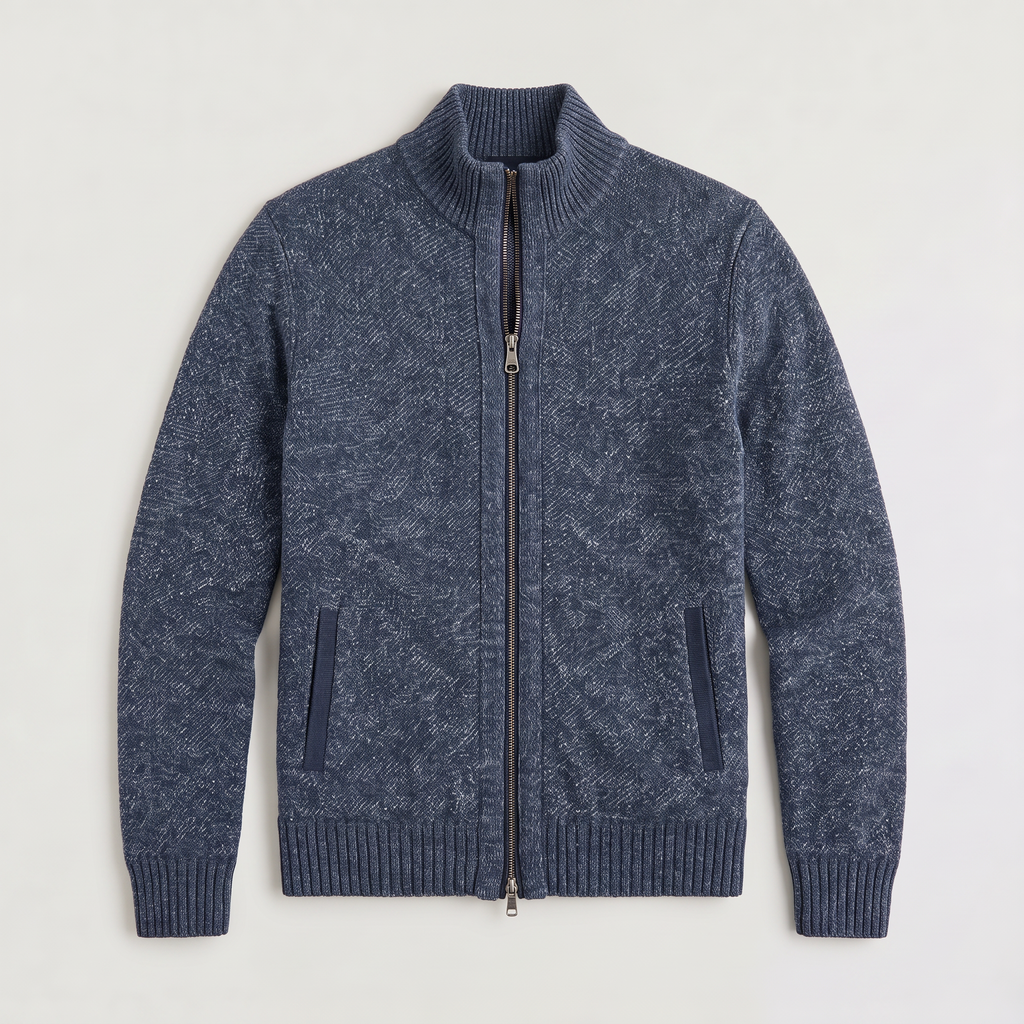 Men's Full-Zip Textured Knit Cardigan – Funnel Neck Jumper