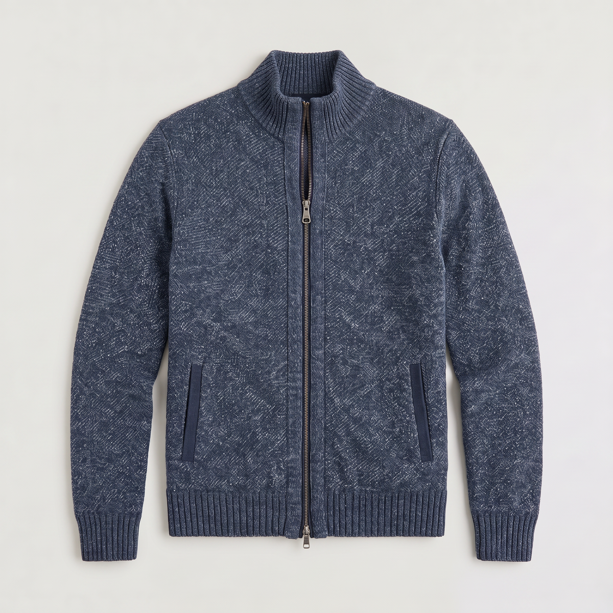Men's Full-Zip Textured Knit Cardigan – Funnel Neck Jumper