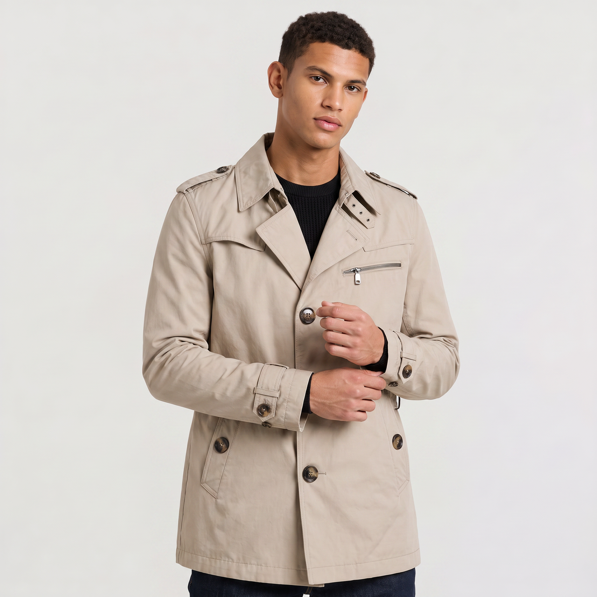 Men's Double-Breasted Trench Coat - Belted Overcoat