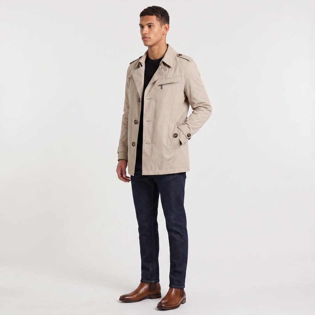 Men's Double-Breasted Trench Coat - Belted Overcoat