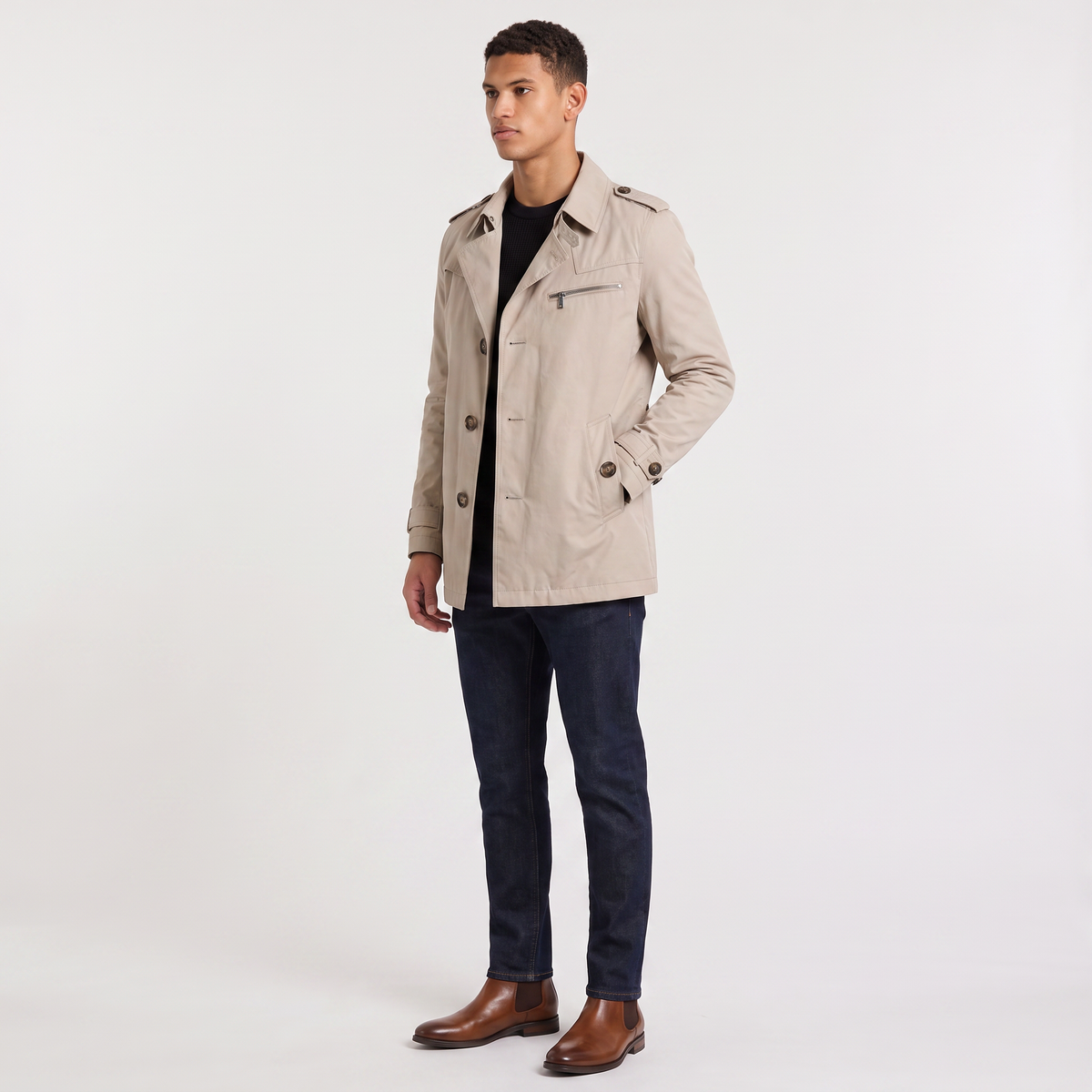Men's Double-Breasted Trench Coat - Belted Overcoat