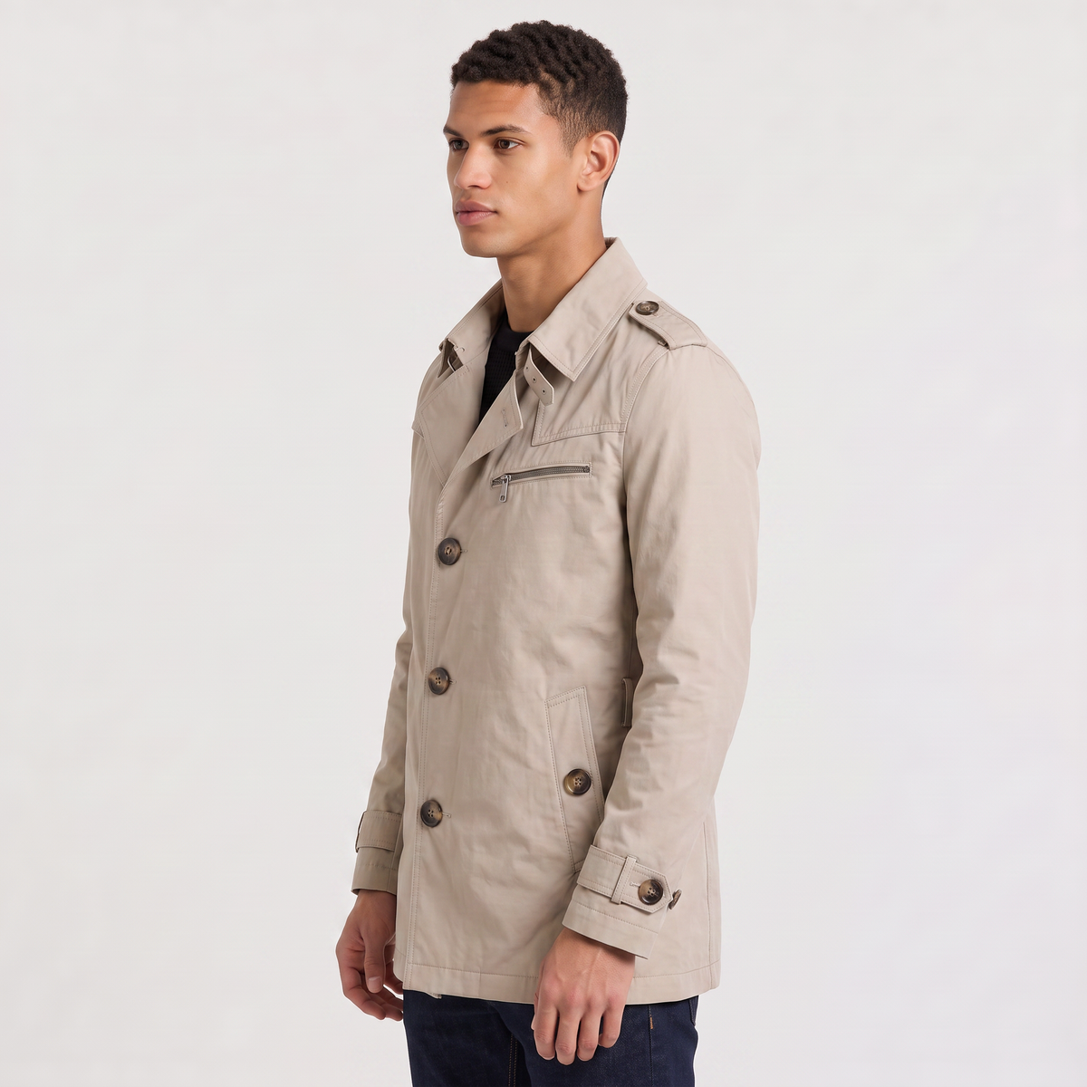 Men's Double-Breasted Trench Coat - Belted Overcoat