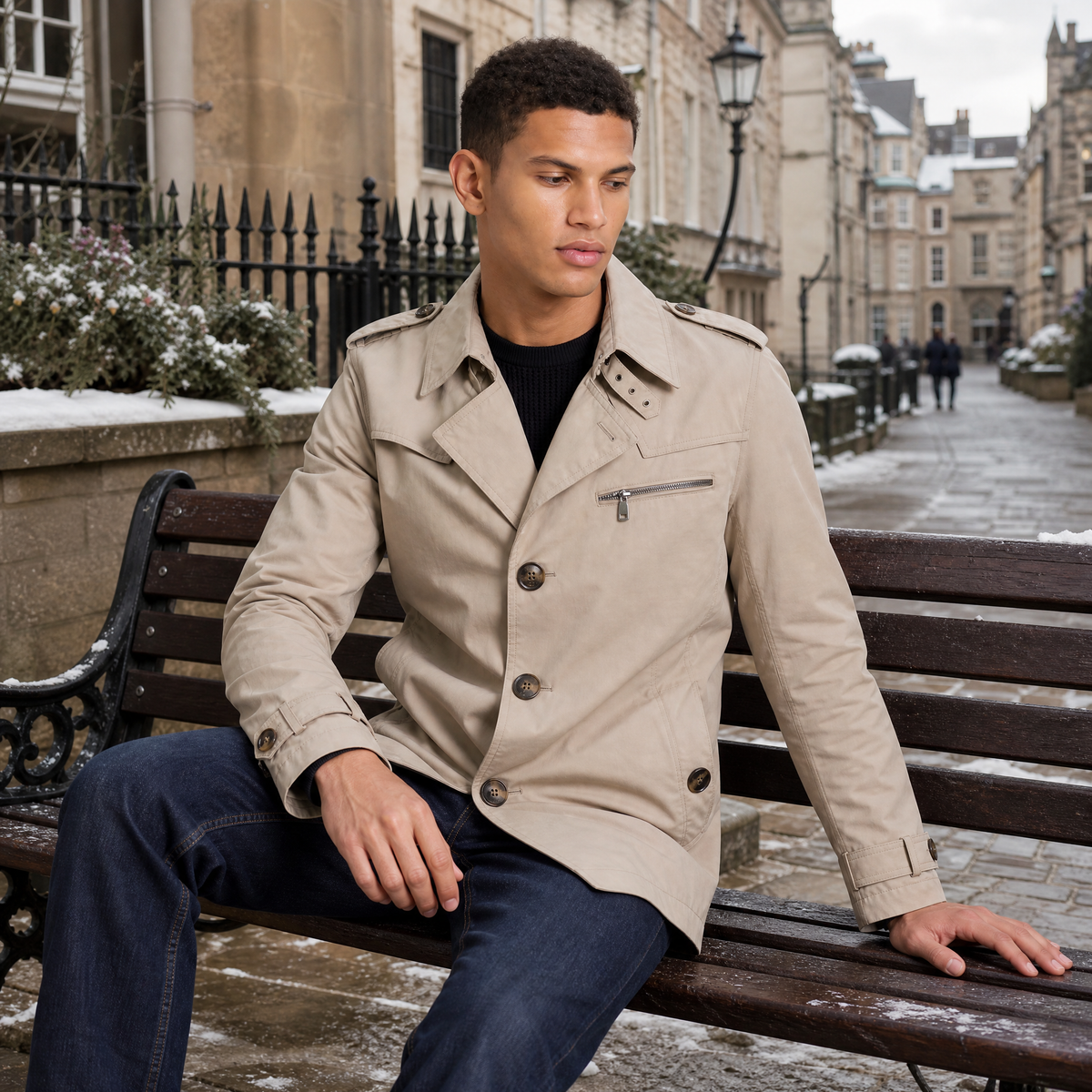 Men's Double-Breasted Trench Coat - Belted Overcoat