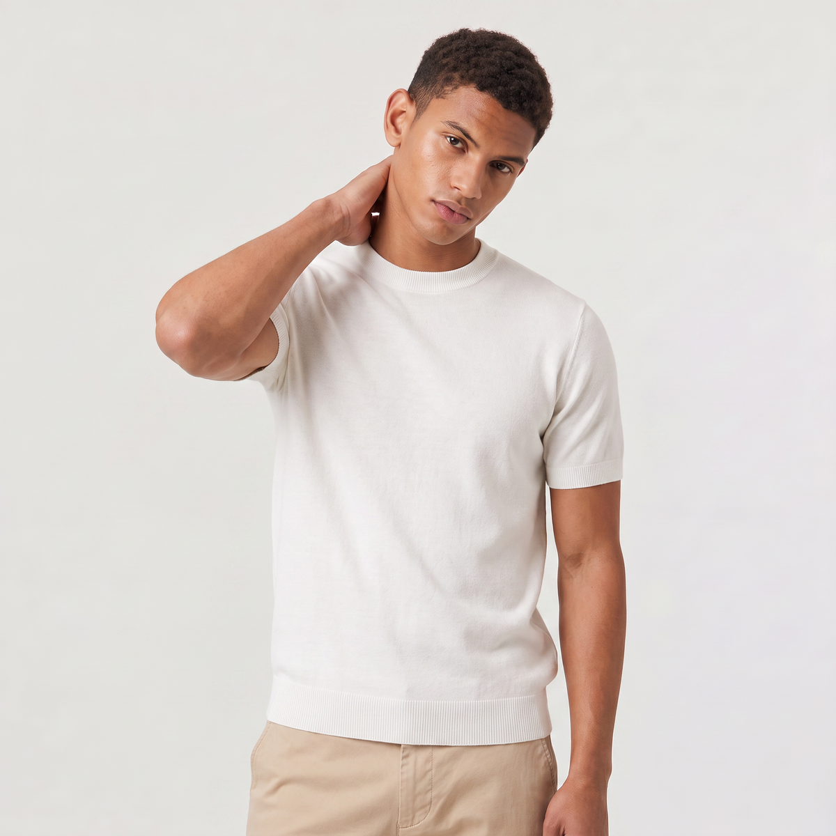 Men's Crew Neck Fine Knit Short Sleeve T-Shirt
