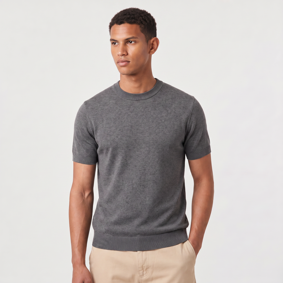 Men's Crew Neck Fine Knit Short Sleeve T-Shirt