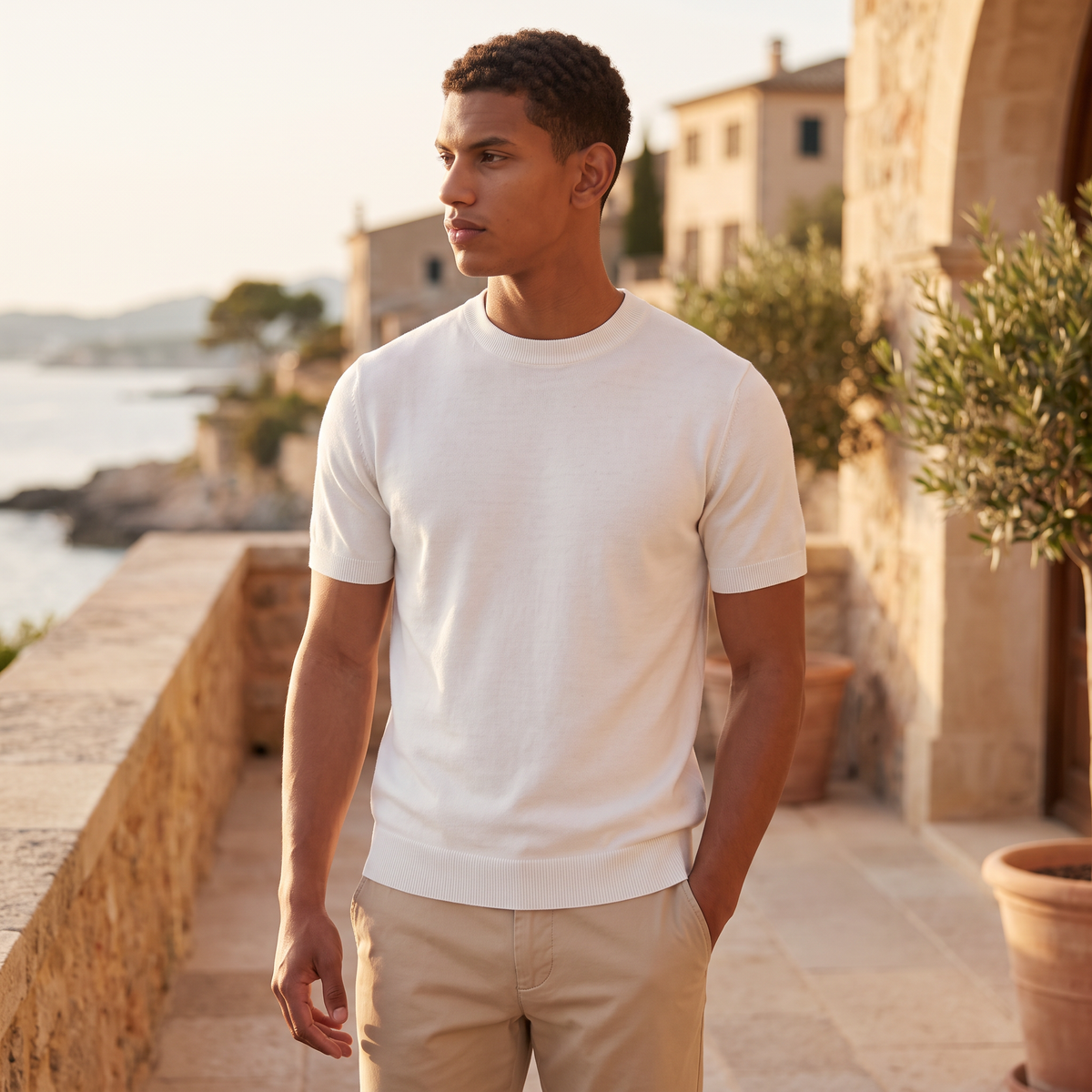 Men's Crew Neck Fine Knit Short Sleeve T-Shirt