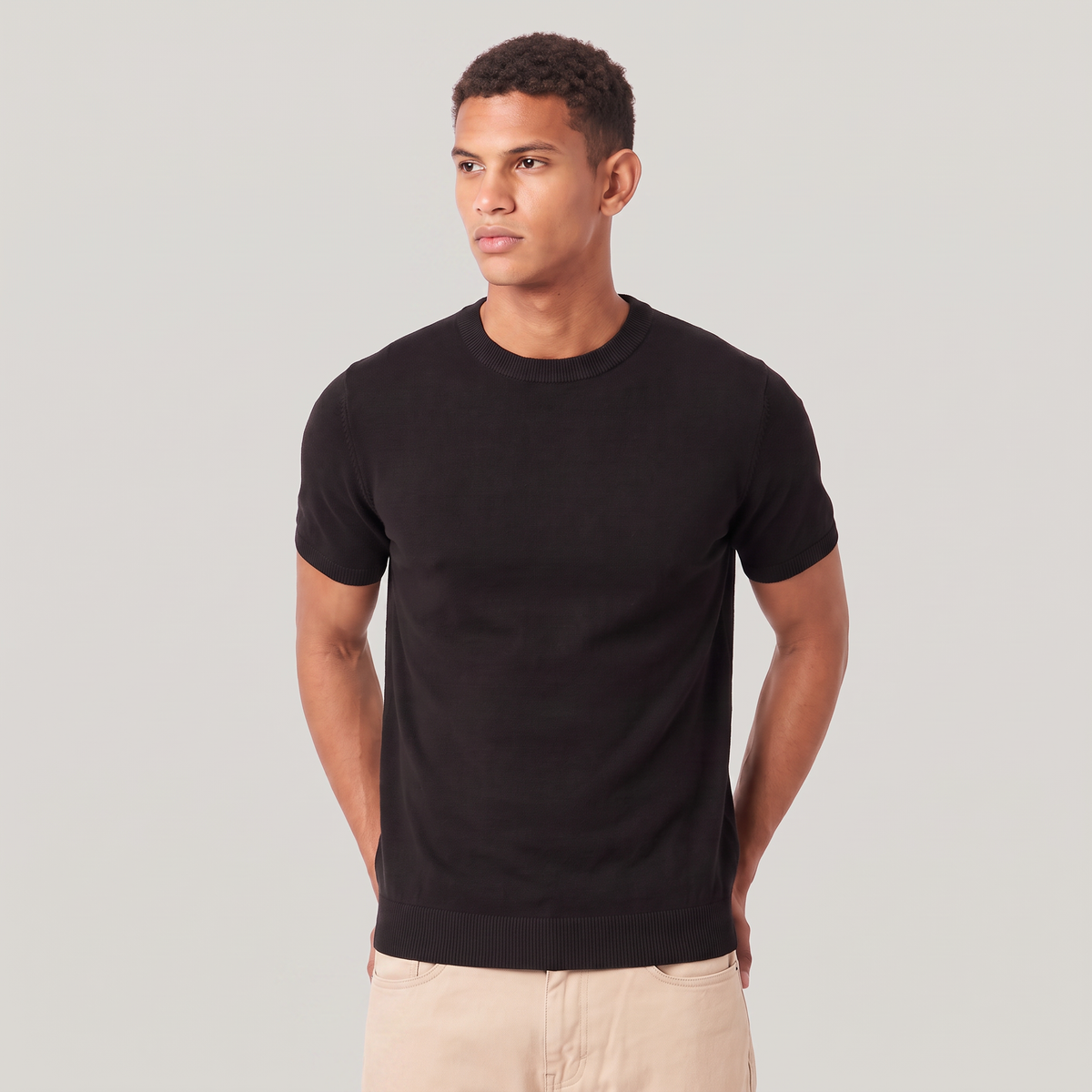 Men's Crew Neck Fine Knit Short Sleeve T-Shirt