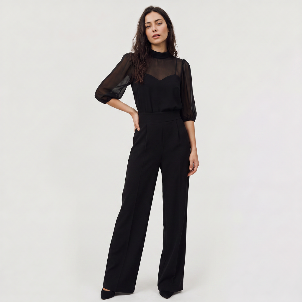 Women's Wide-Leg Puff Sleeve Jumpsuit
